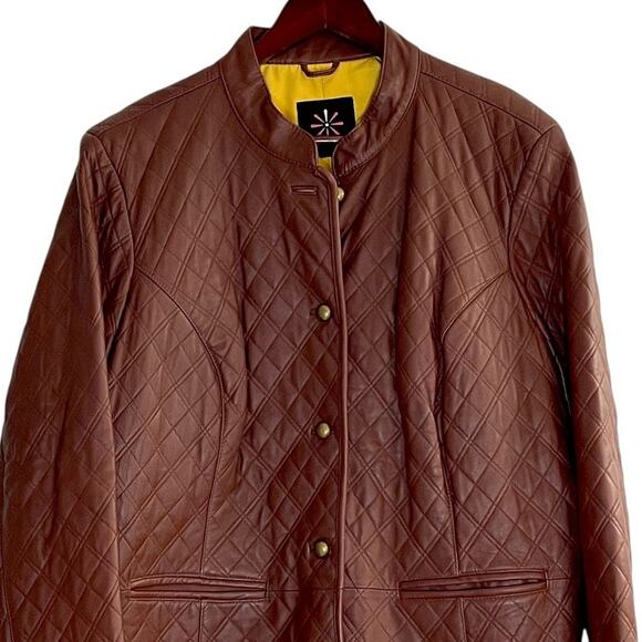 Isaac Mizrahi Live Women’s 2X Quilted Leather Jacket Brown Genuine Leather - Picture 3 of 6